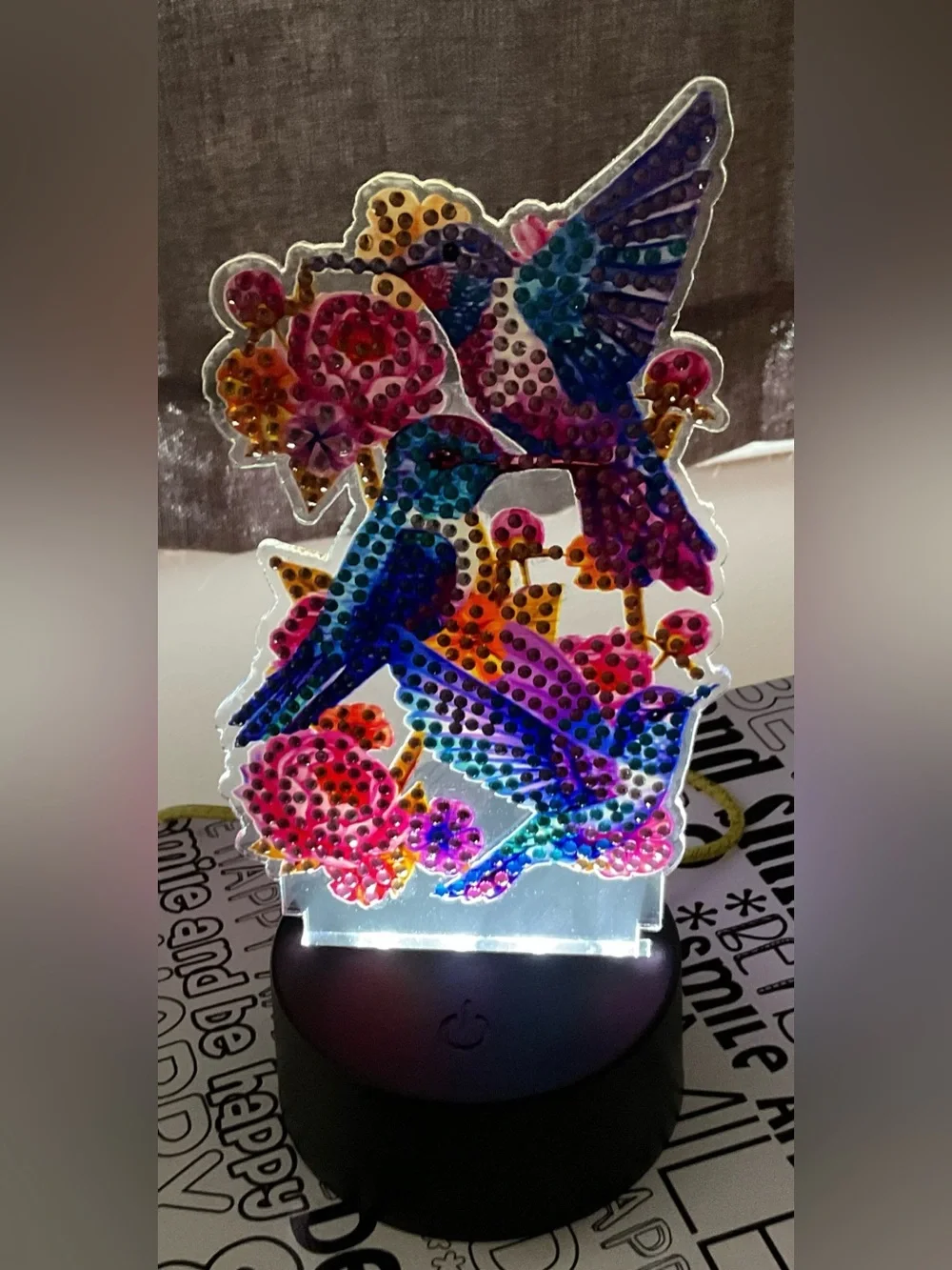 Diamond Art LED Night Light. Butterfly and hummingbird acrylic lamps. Sealed.